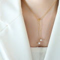 Gold Adjustable Faux Pearl Drop Lariat Necklace Slider Bracelet view 4