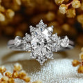 Oval Clear Solitaire Floral Cluster Ring In Gold And Silver Tones view 5