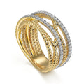 Twisted Rope And Pave Multi-Rail Wide Ring In Gold Tone view 2