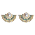 Gold Tone Fan Pearl Stud Earrings In White And Green Shell Styles view 5