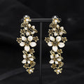 White Petal Antique Gold Floral Cascade Long Earrings view 4
