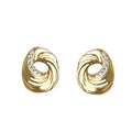 Gold Twisted Swirl Stud Earrings Crystal Arc Open Center view 5