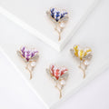 Enamel Magnolia Flower Brooch Pearl Stem Four Color Styles view 1