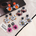 Halloween Spider Web Plaid Spider and Bee Statement Earrings view 2