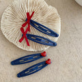 Navy Blue BB Snap Hair Clip Red Heart Tip One Style view 1