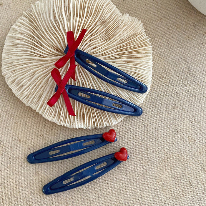 Navy Blue BB Snap Hair Clip Red Heart Tip One Style