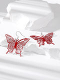 Silver Tone Oversized Openwork Butterfly Hook Earrings view 8
