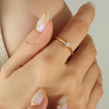 Gold Thin Band Marquise Zircon Ring Clear Or Green Stone view 6