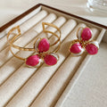 Gold Enamel Flower Open Cuff Bracelet And Ring Sets view 7