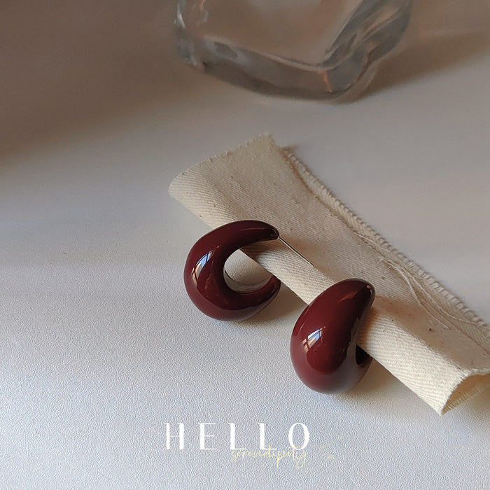Burgundy Tone Chunky Open Hoop Stud Earrings For Women
