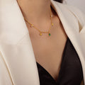 Gold Chain Necklace Green Emerald Cut Pendant Star Charms view 1