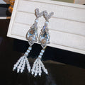 Bow and Teardrop Crystal Earrings With Pearl Tassels view 6