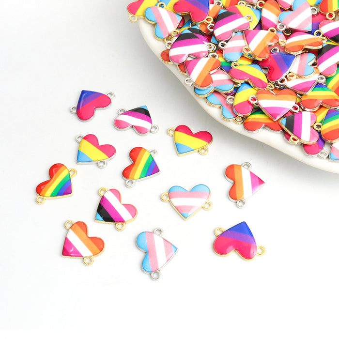 Enamel-Look Gold Silver Heart Alloy Connectors in 12 Styles