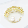 Yellow Crystal Wheat Ear Brooch Pearl Clear Arc Gold Tone view 3