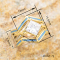 Gold Tone Geometric Ring with Blue Enamel and Clear Center view 4