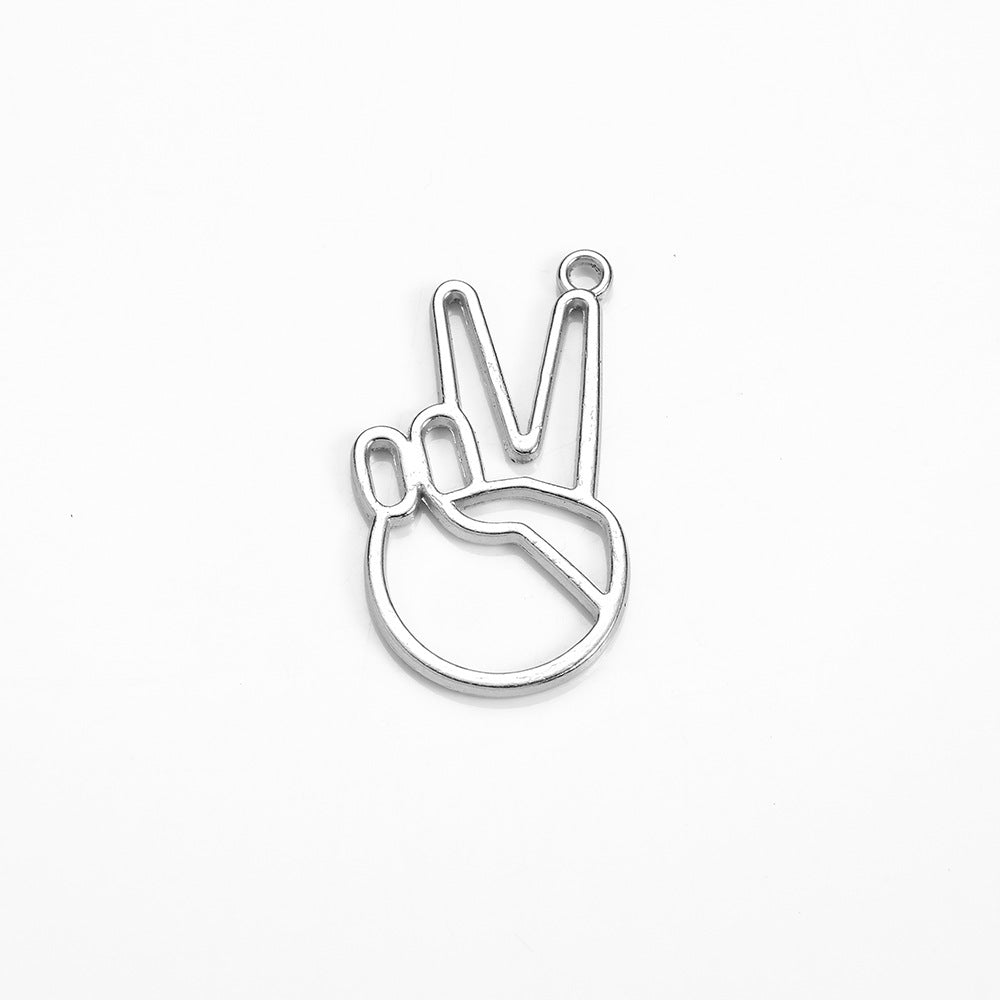 Victory Hand Alloy Openwork Charm Pendant 31x18mm