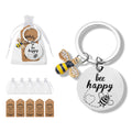 Bee Happy Round Disc Keychain Rhinestone Bee Charm view 2