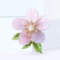 Translucent Five Petal Flower Brooch With Pearl and Green Leaves view 3