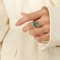 Open Adjustable Signet Rings With Green Striped Stone Inlay view 6