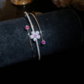 Silver Magenta Crystal Flower Butterfly Bracelets Cuffs view 7