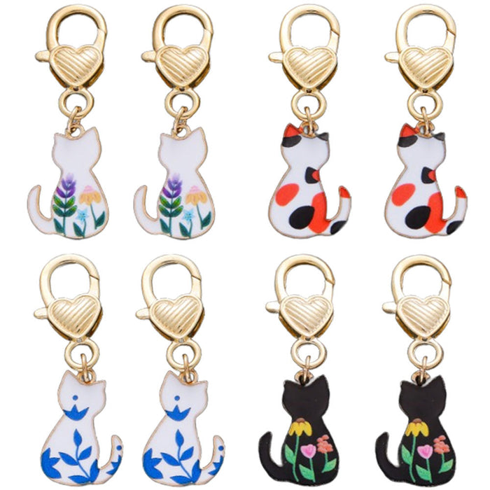 Four-Style Printed Cat and Heart Lobster Clasp Charm Assortment