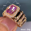 Rose Gold Pink Emerald Cut Wide Pave Band Ring Alloy view 5