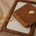 Gold Double Layer Paperclip Box Chain Faux Pearl Pendant Necklace view 4