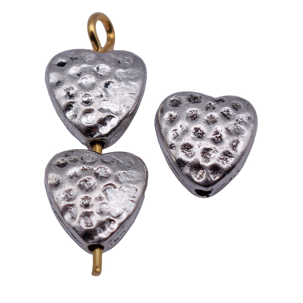 8.2x8.1x4mm 0.92g Antique Silver Tone Zinc Alloy Hammered Heart Small Hole Loose Metal Beads for DIY Jewelry