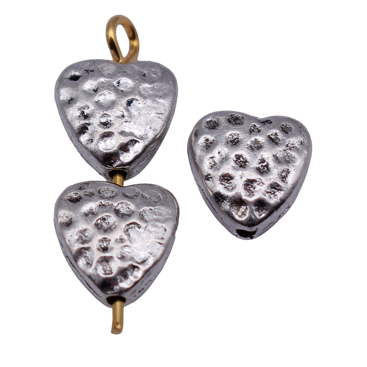 8.2x8.1x4mm 0.92g Antique Silver Tone Zinc Alloy Hammered Heart Small Hole Loose Metal Beads for DIY Jewelry