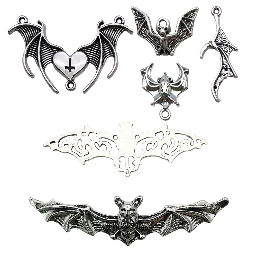 Antique Silver Zinc Alloy Halloween Bat Wing Cross Hollow Charm Pendants for DIY Jewelry