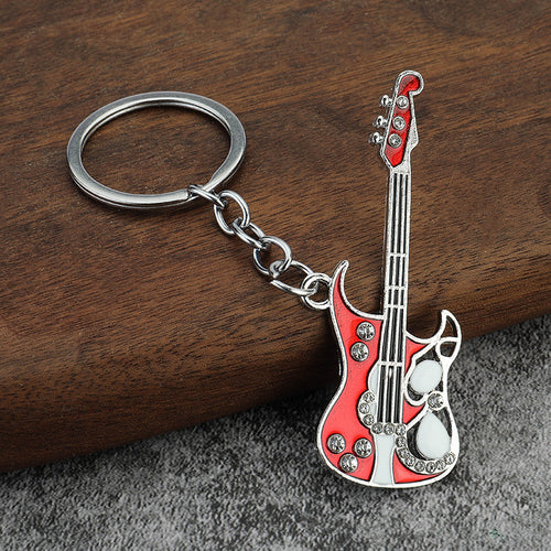 Rhinestone Microphone Guitar Metal Keychain Bag Charm Gift