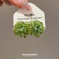 Green Crystal Cluster Flower Stud Earrings With Decorative Details view 2