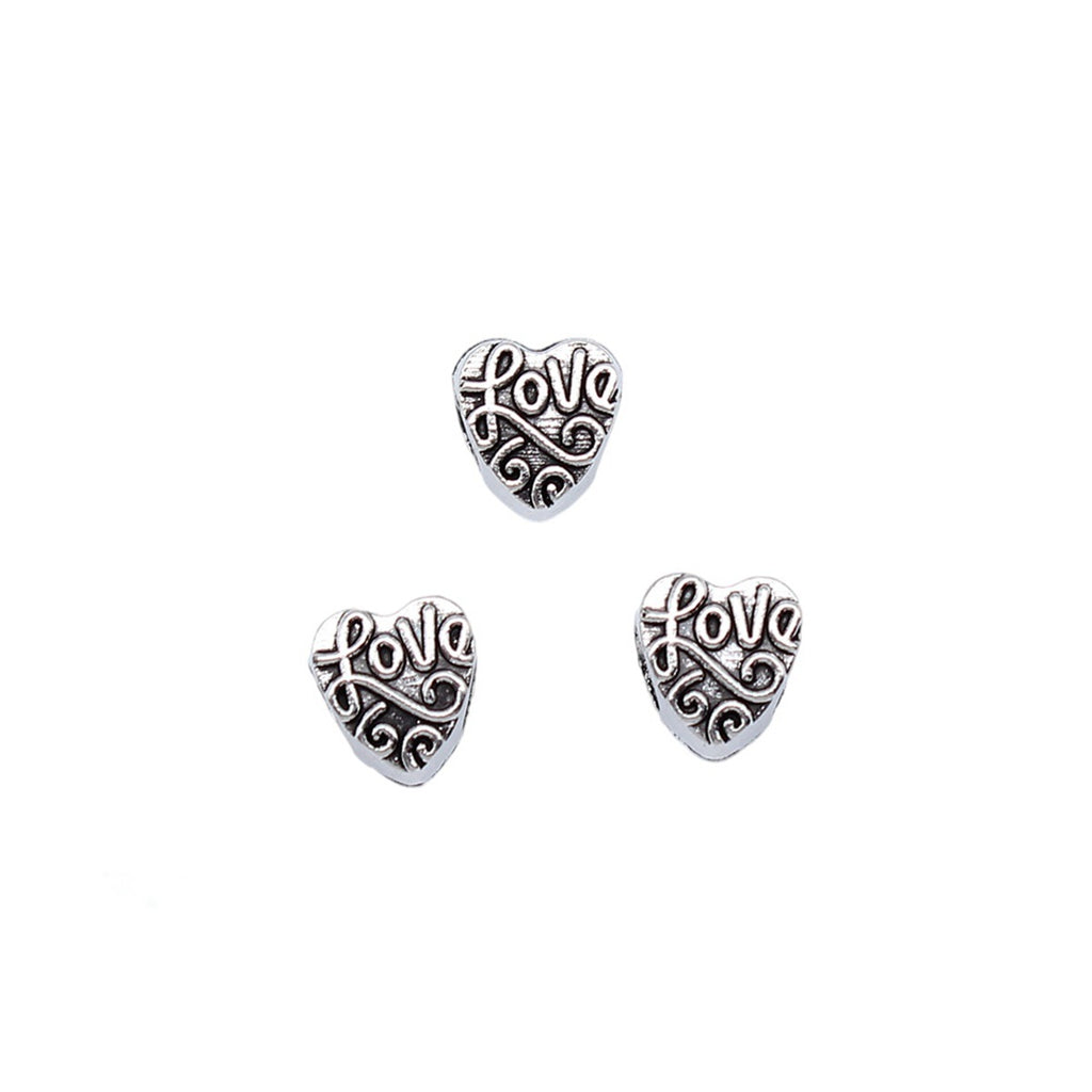 9x8mm 1.2g Antique Silver Zinc Alloy LOVE Heart Large Hole Beads for Bracelet DIY Jewelry Making