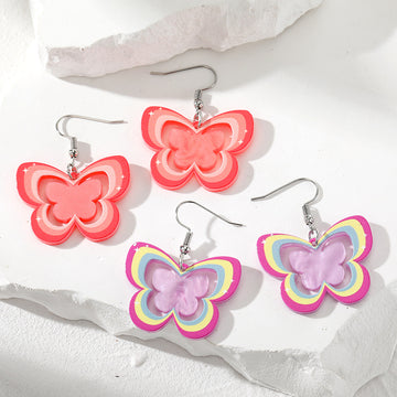 Silver Tone Layered Acrylic Butterfly Hook Earrings