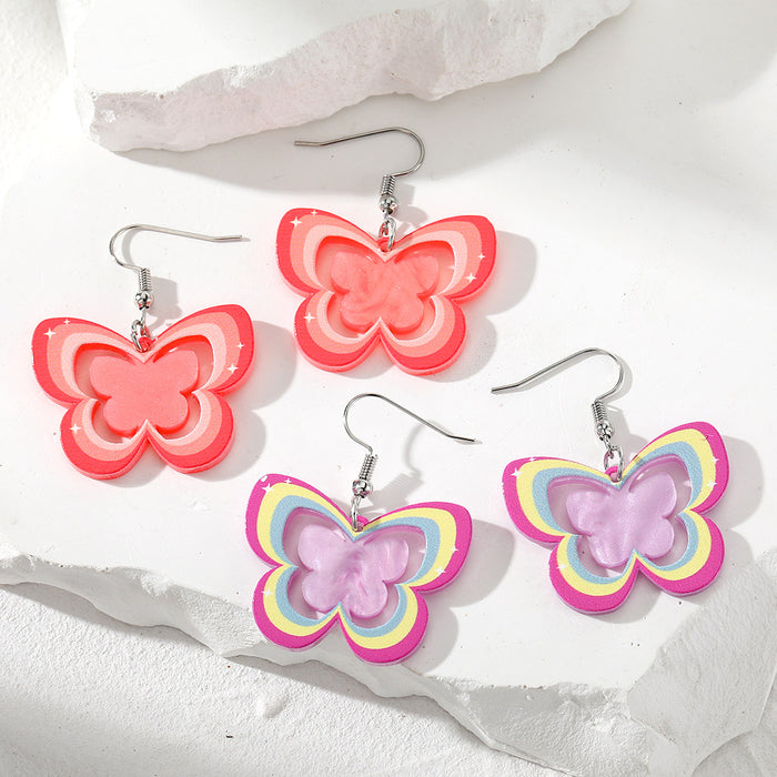 Silver Tone Layered Acrylic Butterfly Hook Earrings