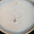 Organic Wavy Frame Square Clear Stone Pendant Necklace Two Tones view 7