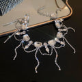 Silver Tone Crystal Rhinestone Tassel Choker Statement Necklace view 6