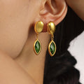 Gold Oval Stud Marquise Czech Glass Drop Earrings Set view 2