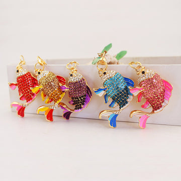 Rhinestone Fish Keychain With Gold Tone Ring And Lobster Clasp