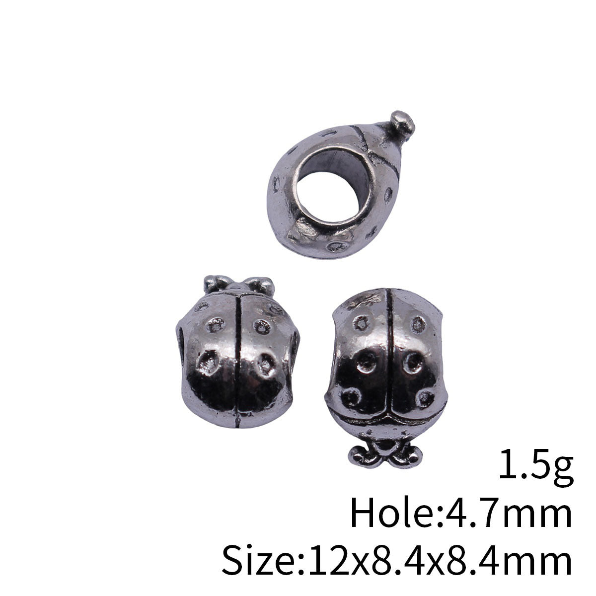 12x8.4x8.4mm 1.5g Antique Silver Zinc Alloy Ladybug Large Hole Spacer Double Sided Beads for Bracelet Necklace Making