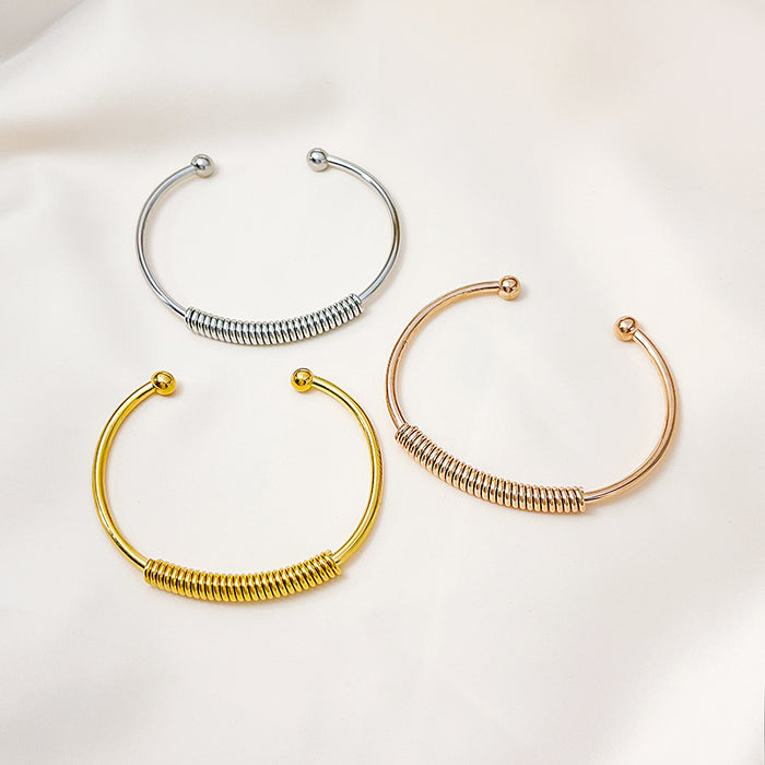 Silver Open Cuff Coil Bracelet Ball Ends Metal Bangle