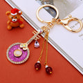 Round Pipa Keychains With Crystal Flowers in Five Enamel Colors view 6