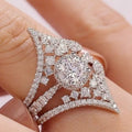 White Gold Tone V Openwork Round Halo Crystal Ring Sizes 6-10 view 2