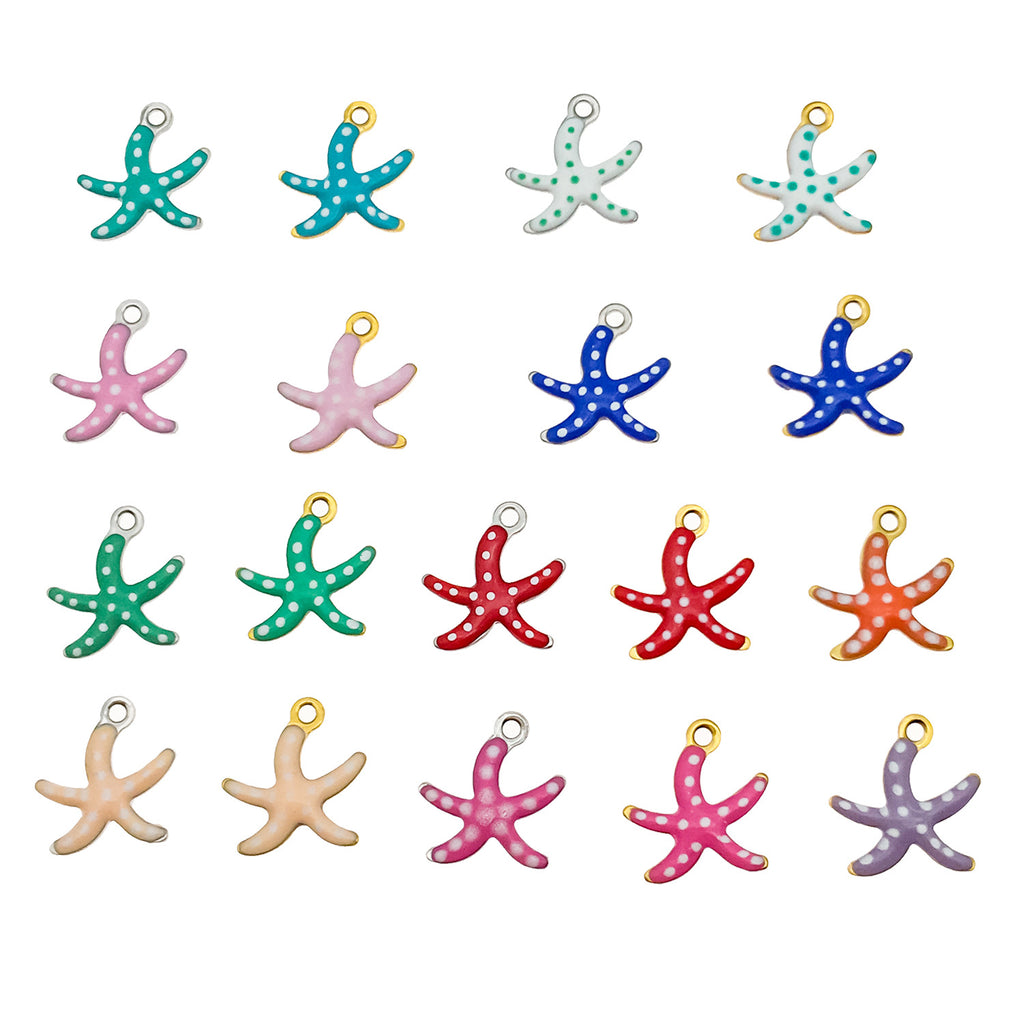 Vacuum Plated Stainless Steel Polka Dot Starfish Charm Pendants for Necklace Earrings
