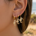 Zircon Seahorse Drop Huggie Earrings 316L Steel Gold view 3