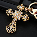 Mixed Jeweled Cross Keychains in Four Designs with Braided Loop Options view 1
