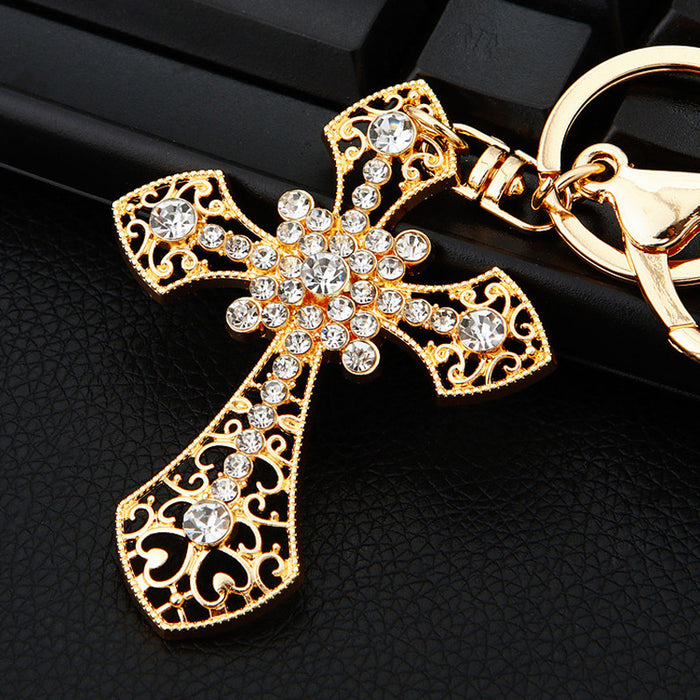 Mixed Jeweled Cross Keychains in Four Designs with Braided Loop Options