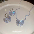Silver Baguette Crystal Butterfly Pendant Necklace Set view 3