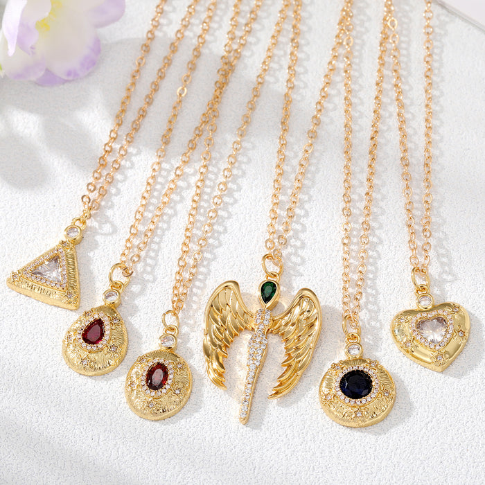 Gold Tone Crystal Angel Heart and Geometric Pendant Necklaces