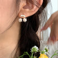 Gold Tone Faux Pearl Cherry Cluster Drop Stud Earrings view 1